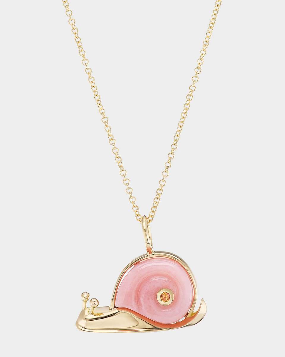18k Yellow Gold Opal Snail Pendant Necklace